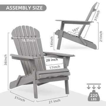 Outdoor Wooden Folding Adirondack Chair Set of 2 with Pre-Assembled BackRest, Wood Patio Chair for Garden Backyard Porch Pool Deck Firepit