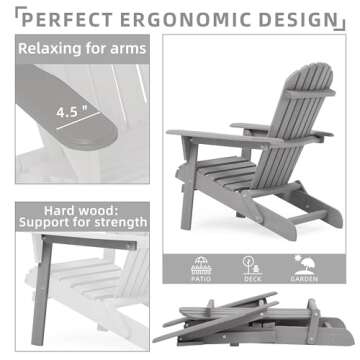 Outdoor Wooden Folding Adirondack Chair Set of 2 with Pre-Assembled BackRest, Wood Patio Chair for Garden Backyard Porch Pool Deck Firepit