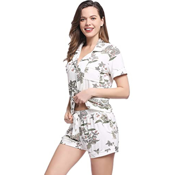 Joyaria Womens Soft Button Down/Up/Front Top Pajama/Pj Set Sleepwear Loungewear(Floral,Large)