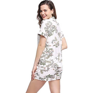 Joyaria Womens Soft Button Down/Up/Front Top Pajama/Pj Set Sleepwear Loungewear(Floral,Large)