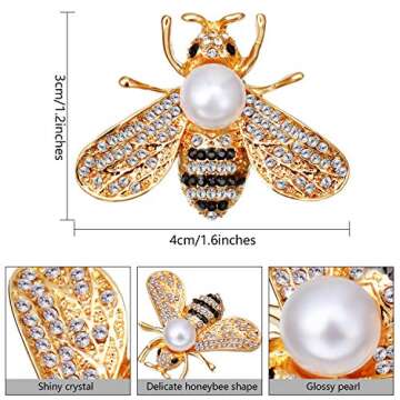 WILLBOND 4 Pieces Honey Bee Brooch Lapel Pins for Women Crystal Insect Themed Bee Brooches with Faux...