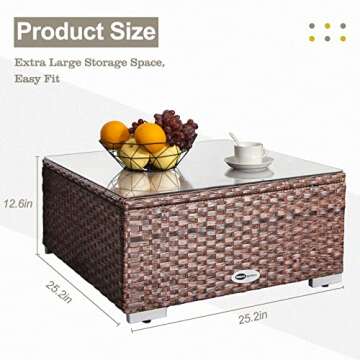 Outdoor Coffee Table for Patio Table Wicker Patio Coffee Table Lawn Garden Rattan Small Coffee Table...