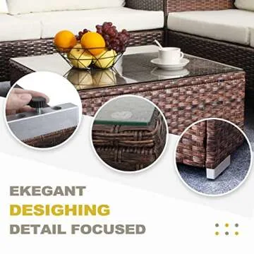 Outdoor Coffee Table for Patio Table Wicker Patio Coffee Table Lawn Garden Rattan Small Coffee Table with Glass Top All-Weather, 25.2in Mixed Brown