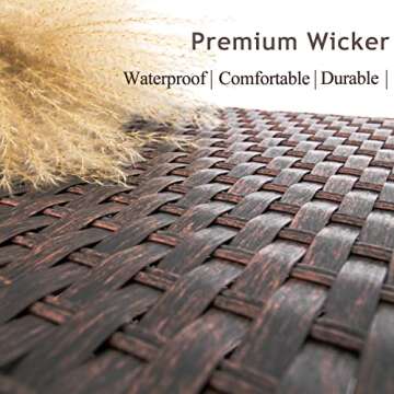 Outdoor Coffee Table for Patio Table Wicker Patio Coffee Table Lawn Garden Rattan Small Coffee Table with Glass Top All-Weather, 25.2in Mixed Brown