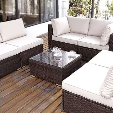 Outdoor Coffee Table for Patio Table Wicker Patio Coffee Table Lawn Garden Rattan Small Coffee Table with Glass Top All-Weather, 25.2in Mixed Brown