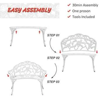 HOMEFUN Outdoor Bench, Patio Garden Benches Metal Loveseat White Cast-Aluminum Outside Furniture for Park Lawn Front Porch