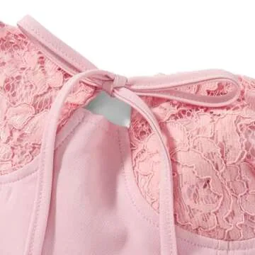 Women 's Elegant Lace Dress Lace Patchwork Long Sleeve Low Cut Mini Dress Backless Tie-up Going Out Dress (Pink, S)