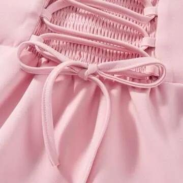 Women 's Elegant Lace Dress Lace Patchwork Long Sleeve Low Cut Mini Dress Backless Tie-up Going Out Dress (Pink, S)