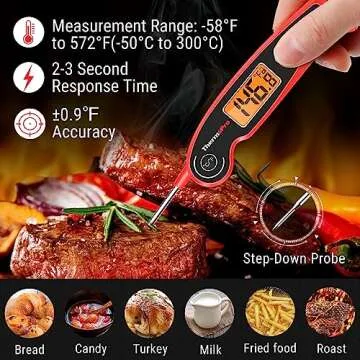ThermoPro TP605 Instant Read Meat Thermometer - Waterproof Digital Food Thermometer with Large Backl...