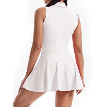 Golf Tennis Dress Workout Athletic Dresses for Women Active Wear Exercise Sport Polo Short Sleeveless with Pockets Shorts Underneath Cute Trendy Clothes 2 Piece Sets Outfits Casual Summer Fall White L