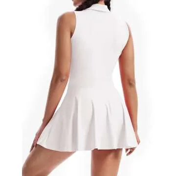 Golf Tennis Dress Workout Athletic Dresses for Women Active Wear Exercise Sport Polo Short Sleeveless with Pockets Shorts Underneath Cute Trendy Clothes 2 Piece Sets Outfits Casual Summer Fall White L