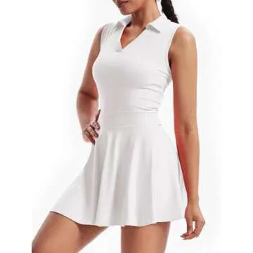 Golf Tennis Dress Workout Athletic Dresses for Women Active Wear Exercise Sport Polo Short Sleeveless with Pockets Shorts Underneath Cute Trendy Clothes 2 Piece Sets Outfits Casual Summer Fall White L