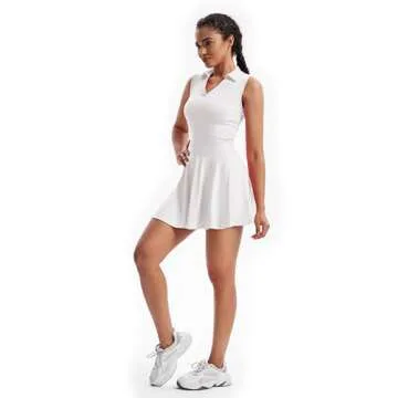 Golf Tennis Dress Workout Athletic Dresses for Women Active Wear Exercise Sport Polo Short Sleeveless with Pockets Shorts Underneath Cute Trendy Clothes 2 Piece Sets Outfits Casual Summer Fall White L