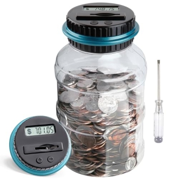 Vcertcpl Digital Coin Counting Piggy Bank - Large 1.8L Capacity for Boys & Adults (Blue)