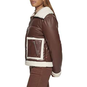 Levi's Women's Breanna Fur Puffer Jacket (Standard & Plus Sizes), Brown Faux Leather Sherpa Pocket, Small