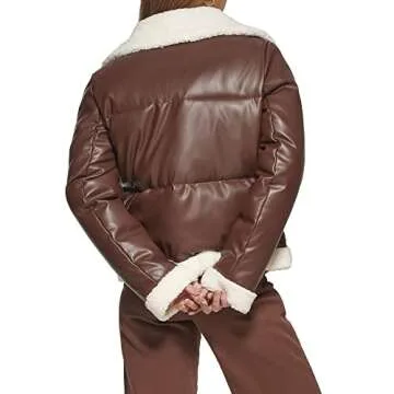 Levi's Women's Breanna Fur Puffer Jacket (Standard & Plus Sizes), Brown Faux Leather Sherpa Pocket, Small
