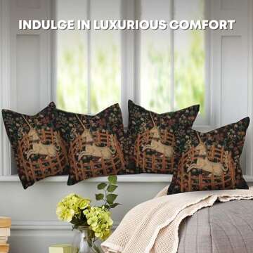 Charlotte Home Furnishings Couch Pillow Covers 16X16 in, Unicorn Decorative Throw Pillow Covers, Belgian Square Tapestry Cushion Case, Living Room Bed Sofa Home Decor, Soft Cotton Jacquard Woven