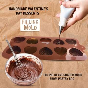 2PCS Heart Chocolate Molds, 10-Design Love Rose Silicone Molds, Non-Stick Baking Molds for DIY Chocolate, Candy, Gummy, Ice Cubes