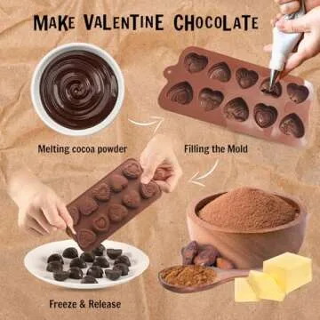 2PCS Heart Chocolate Molds, 10-Design Love Rose Silicone Molds, Non-Stick Baking Molds for DIY Chocolate, Candy, Gummy, Ice Cubes