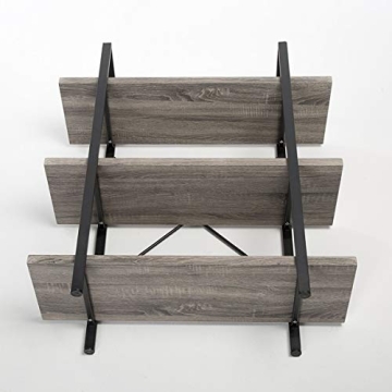 HSH 3-Shelf Bookcase, Rustic Gray 3 Tier Bookshelf, Vintage Industrial Wooden and Metal Display and Storage Bookshelves Tower for Home Office Livingroom Bedroom Light Grey Oak