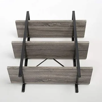 HSH 3-Shelf Bookcase, Rustic Gray 3 Tier Bookshelf, Vintage Industrial Wooden and Metal Display and Storage Bookshelves Tower for Home Office Livingroom Bedroom Light Grey Oak