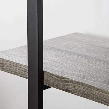 HSH 3-Shelf Bookcase, Rustic Gray 3 Tier Bookshelf, Vintage Industrial Wooden and Metal Display and Storage Bookshelves Tower for Home Office Livingroom Bedroom Light Grey Oak