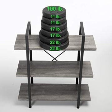 HSH 3-Shelf Bookcase, Rustic Gray 3 Tier Bookshelf, Vintage Industrial Wooden and Metal Display and Storage Bookshelves Tower for Home Office Livingroom Bedroom Light Grey Oak