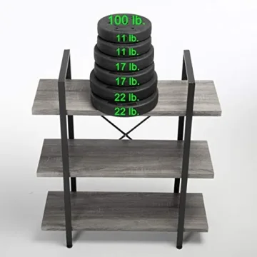 HSH 3-Shelf Bookcase, Rustic Gray 3 Tier Bookshelf, Vintage Industrial Wooden and Metal Display and Storage Bookshelves Tower for Home Office Livingroom Bedroom Light Grey Oak