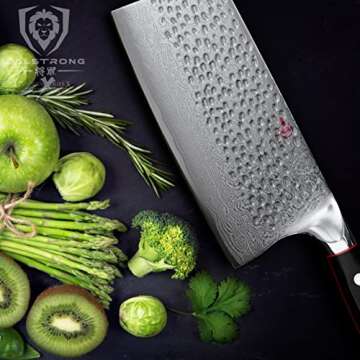 Dalstrong Meat Cleaver Knife - 7" - Shogun Series ELITE - Razor Sharp - Japanese Super Steel - Damascus Knife - Hammered Finish - Heavy Duty Gift Cooking Knife - w/Sheath