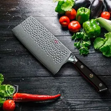Dalstrong Meat Cleaver Knife - 7" - Shogun Series ELITE - Razor Sharp - Japanese Super Steel - Damascus Knife - Hammered Finish - Heavy Duty Gift Cooking Knife - w/Sheath