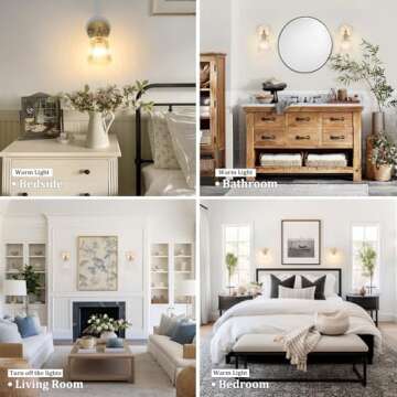 Shenmoyl Vintage Wall Sconces with Transparent Stripe Glass Lampshade 180 Degree Adjustable Brass Sconces Hradwired Modern Wall Lighting Fixture with Switch for Bedside Bedroom Doorway