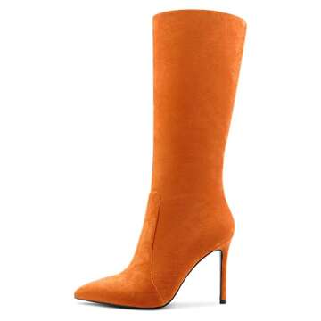 Aachcol Women Mid Calf Suede Boots 4 Inch Heels Orange
