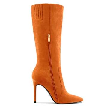 Aachcol Women Mid Calf Suede Boots 4 Inch Heels Orange