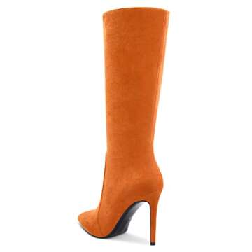 Aachcol Women Mid Calf Suede Boots 4 Inch Heels Orange