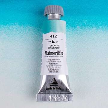 MaimeriBlu 12ml Single-Pigment Watercolor Paint - Turquoise Cobalt PB28 Professional Watercolor Pain...
