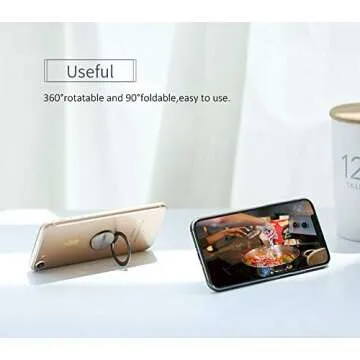 World's Slimmest Phone Ring Holder, Attom Tech Tomorotec Ultra Thin Cell Phone Ring Stand for Magnetic Car Mount Hook Compatible for iPhone Samsung Smartphone Accessories (Black)