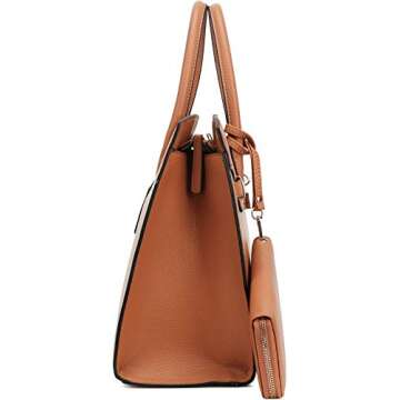 DELUXITY Women's Designer Top Handle Satchel Handbag Tote Bag Briefcase 2pc set | Tan