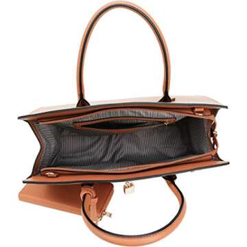 DELUXITY Women's Designer Top Handle Satchel Handbag Tote Bag Briefcase 2pc set | Tan