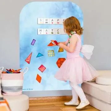 Learn & Grow Magnetic Tile Wall Decal, Magnetic Multifunctional 31"x43" Wall Decal, Self Adhesive Whiteboard Board Magnetic Wall Board Sticker Blue