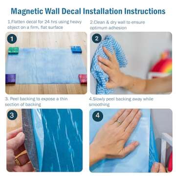 Learn & Grow Magnetic Tile Wall Decal, Magnetic Multifunctional 31"x43" Wall Decal, Self Adhesive Whiteboard Board Magnetic Wall Board Sticker Blue