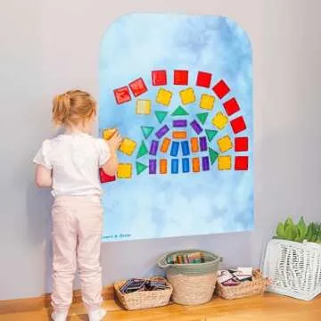 Learn & Grow Magnetic Tile Wall Decal, Magnetic Multifunctional 31"x43" Wall Decal, Self Adhesive Whiteboard Board Magnetic Wall Board Sticker Blue