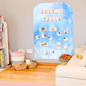 Learn & Grow Magnetic Tile Wall Decal, Magnetic Multifunctional 31"x43" Wall Decal, Self Adhesive Whiteboard Board Magnetic Wall Board Sticker Blue