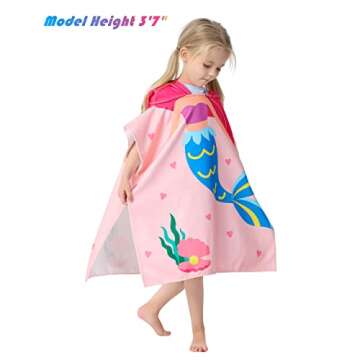 Athaelay Pink Mermaid Hooded Beach Towel Poncho – Fun for Kids and Toddlers