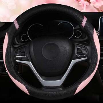 Cxtiy Steering Wheel Cover for Women Leather Universal Steering Wheel Covers for Car 15 inch (Pink)