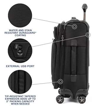 Travelpro Crew Versapack Softside Expandable 8 Spinner Wheel Carry on Luggage, Men and Women, Jet Black, Carry on 20-Inch