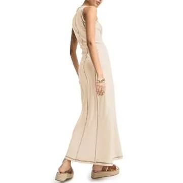 Wenrine Womens Sleeveless T Shirt Dress Summer Contrast Stitch Ribbed Knit Tank Maxi Dresses