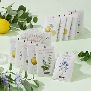 MYARO 12 Packs Scented Sachets for Drawer and Closet, Long-Lasting Closet Deodorizer Freshener, Potpourri Bags Room Scents Smell Goods for House 3 Scents - Fresh Linen, Eucalyptus Peppermint, Lemon