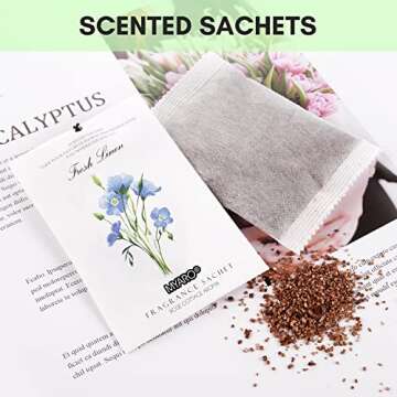MYARO 12 Packs Scented Sachets for Drawer and Closet, Long-Lasting Closet Deodorizer Freshener, Potpourri Bags Room Scents Smell Goods for House 3 Scents - Fresh Linen, Eucalyptus Peppermint, Lemon