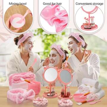 Shinylin Spa Party Supplies for Spa Party Favor Bulk, Include Face Mask Mixing Bowl Set, Mirror, Headband, Scrunchies, Cosmetic Bags, Face Wash Cloths for Spa Sleepover Birthday Party(96 Pcs)