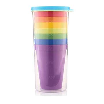 D DrNeeko Unbreakable Reusable Plastic Cups, Rainbow Travel Beverage Tumblers, Juice Drinkware, Set of 8